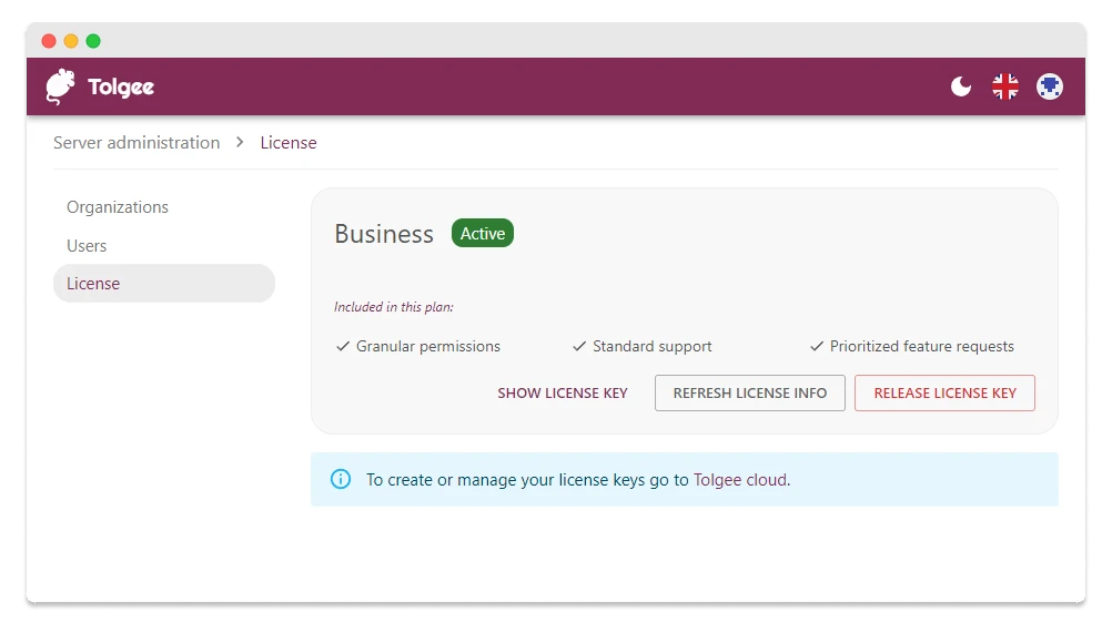 Self-hosted instance – activated plan